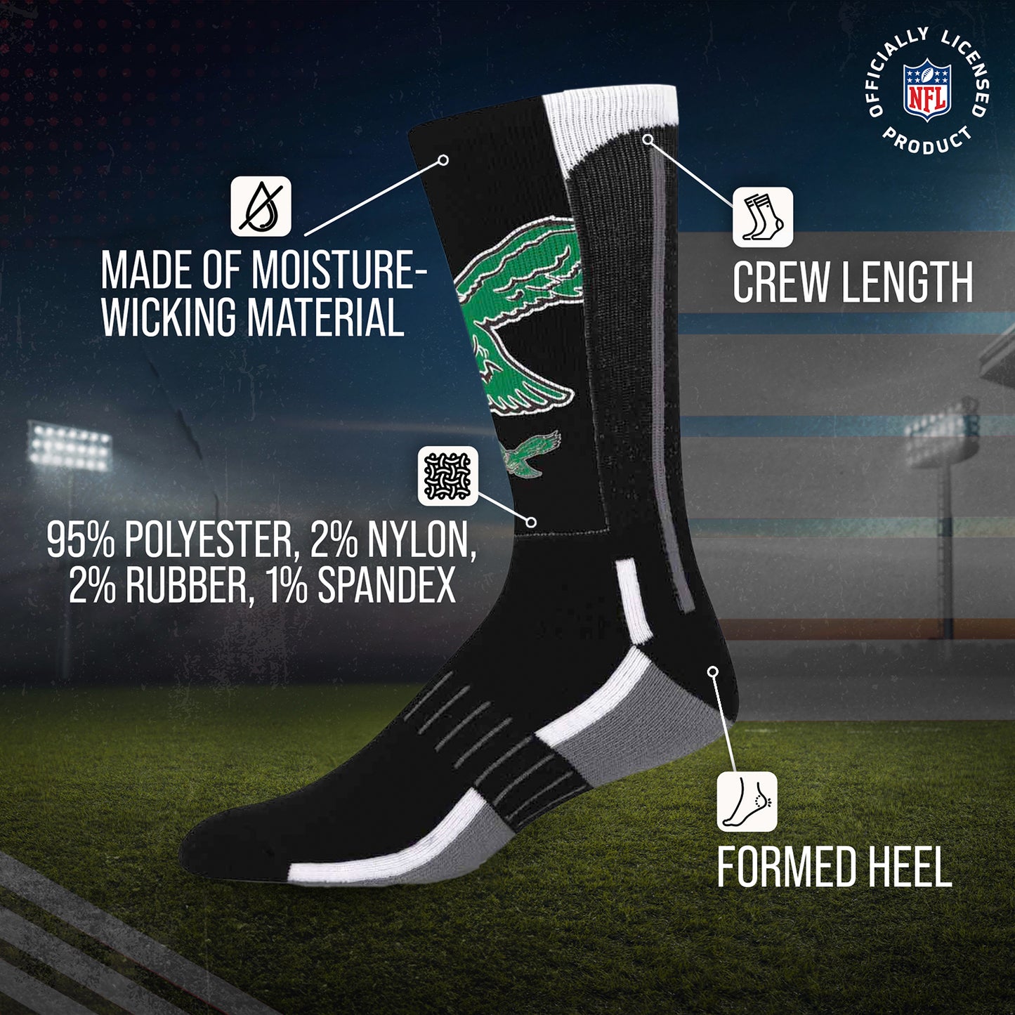 Philadelphia Eagles NFL V Curve  Socks - Kelly Green