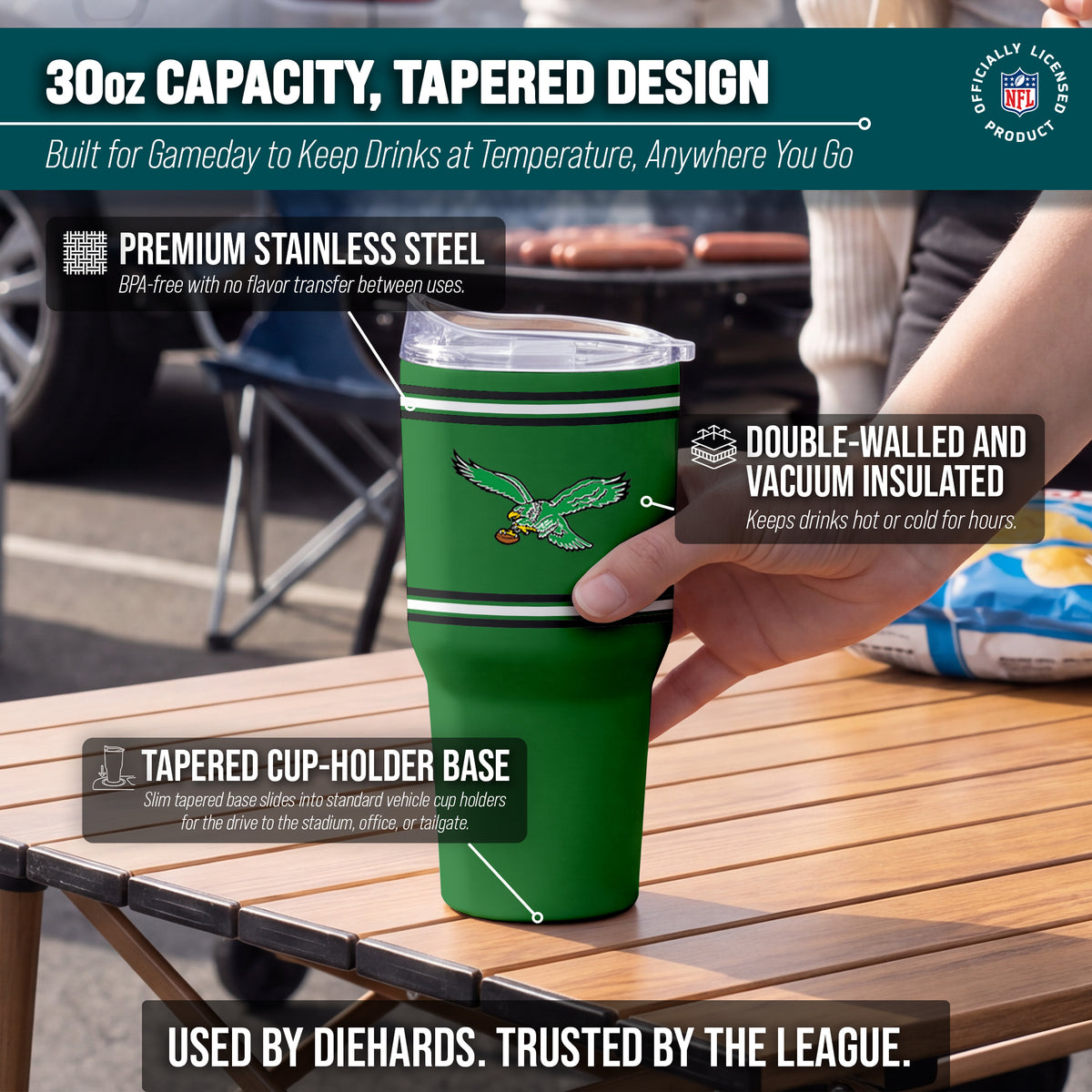 Philadelphia Eagles  30 oz Stripe Powder Coat Tumbler | NFL Stainless - Kelly Green