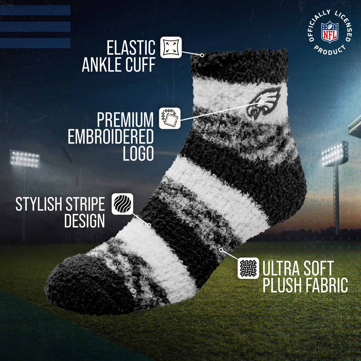 Philadelphia Eagles  NFL Women's Fuzzy Slipper Socks - Black