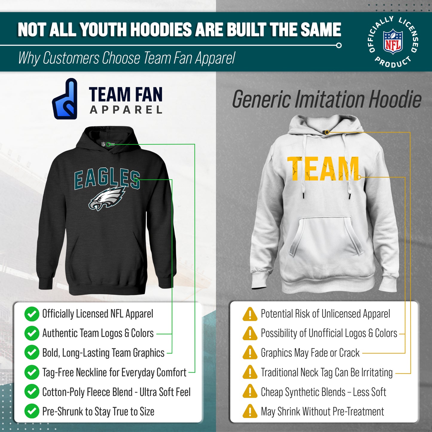 Philadelphia Eagles NFL Youth Home Team Hoodie- Kids Hooded Sweatshirt - Black