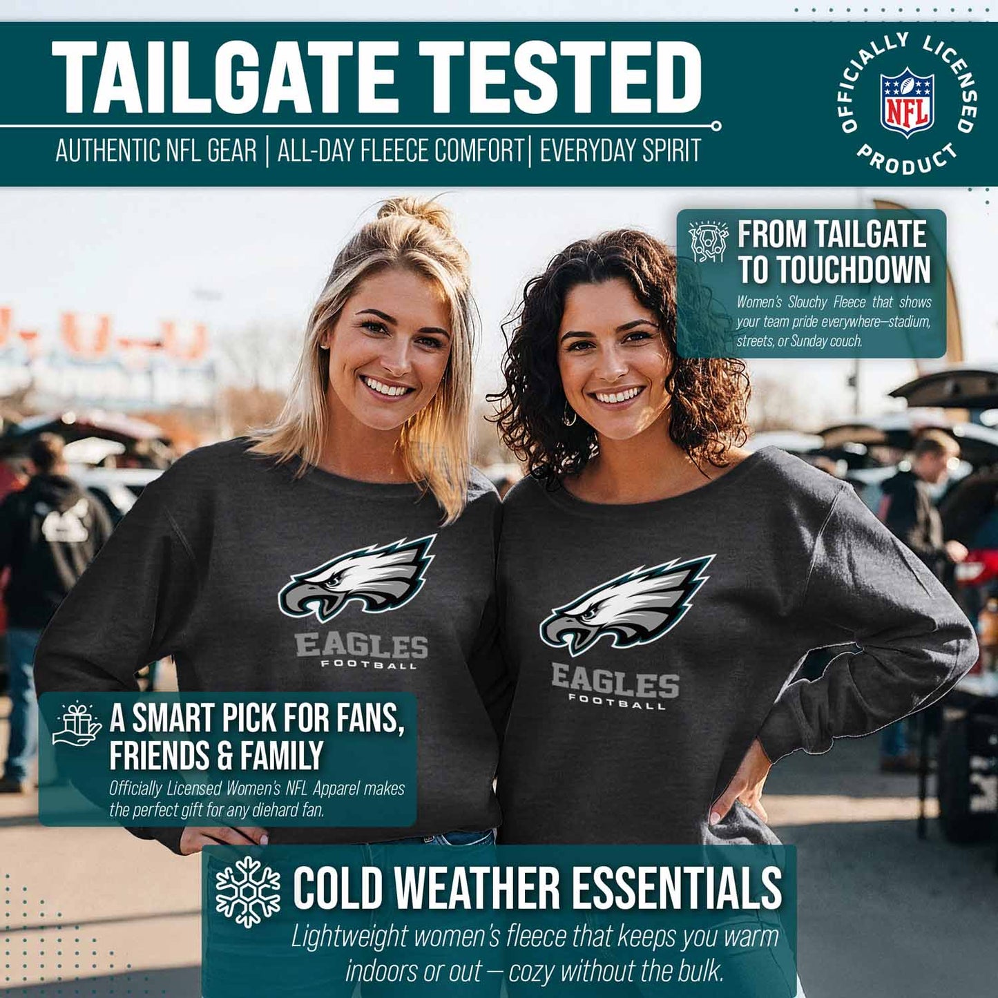 Philadelphia Eagles NFL Womens Ultimate Fan French Terry Slouchy Top- Raglan Sleeves - Charcoal
