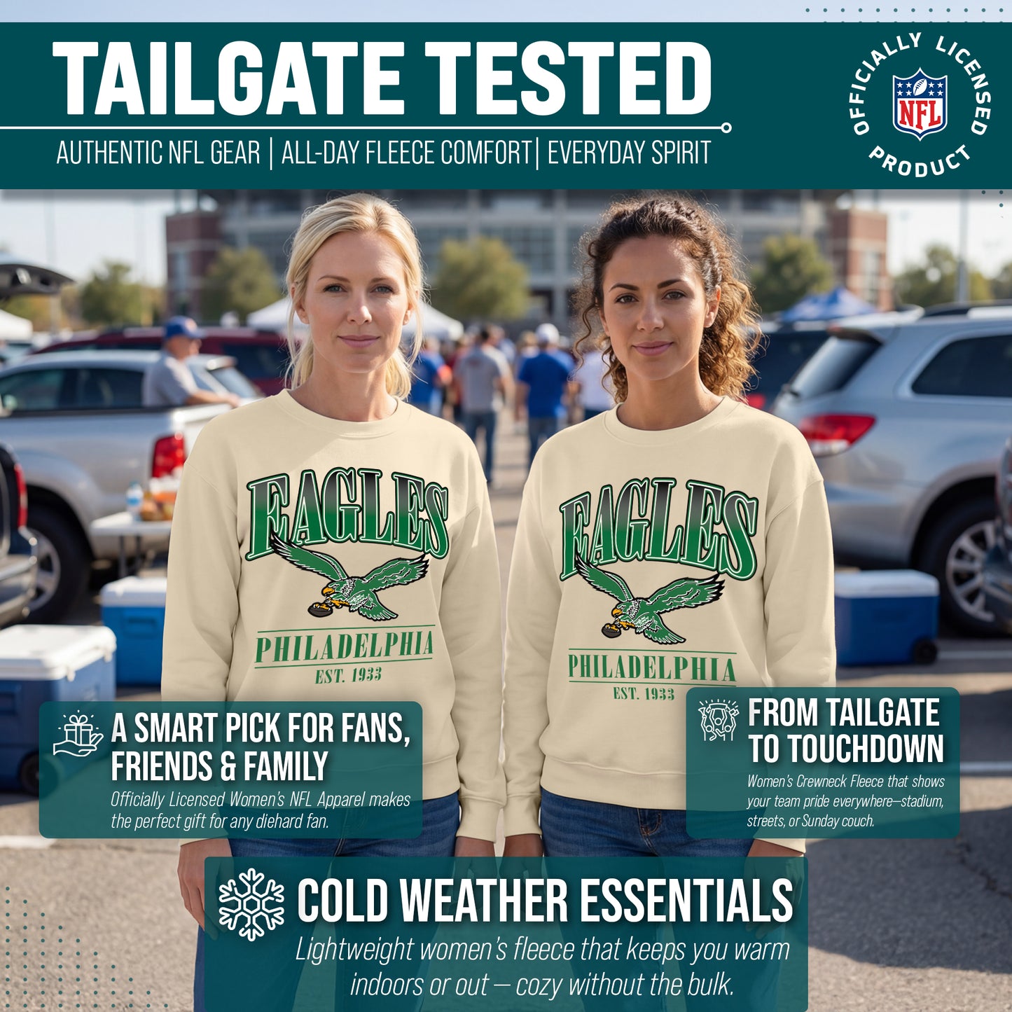 Philadelphia Eagles Womens NFL Starstruck Crewneck Pullover - Cream