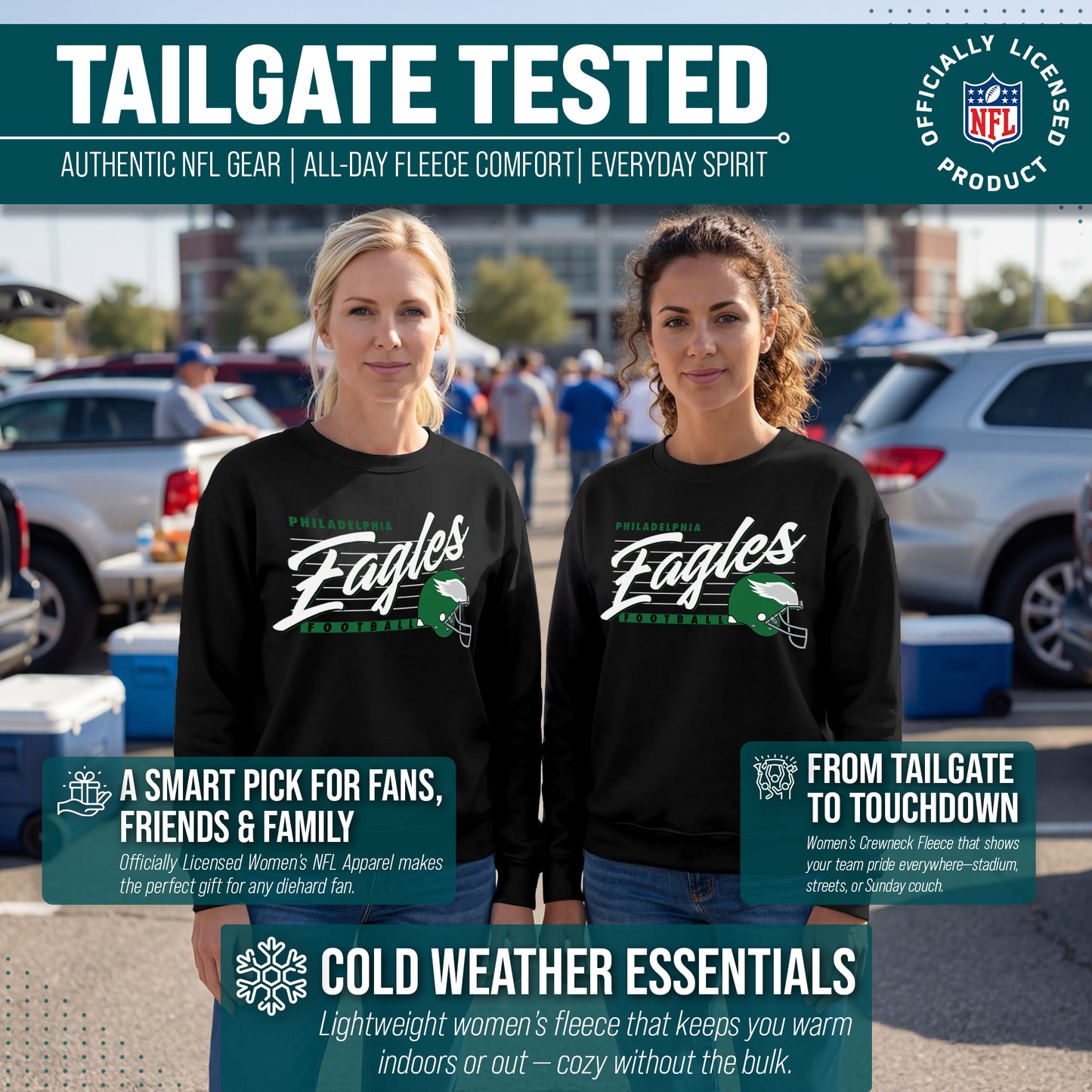Philadelphia Eagles Womens NFL Scrimmage Line Crewneck Pullover - Black