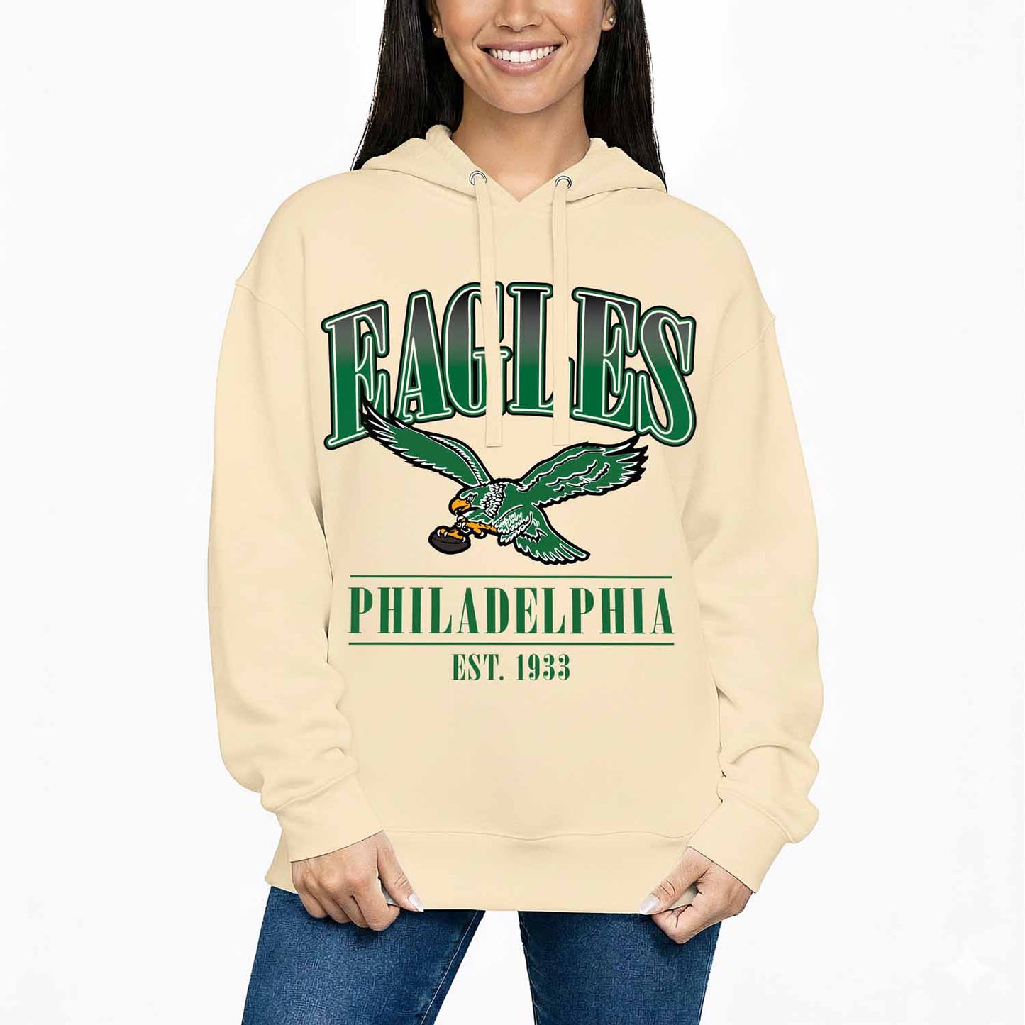 Philadelphia Eagles Team Fan Apparel NFL Women's  Starstruck Fleece Pullover Hoodie - Cream
