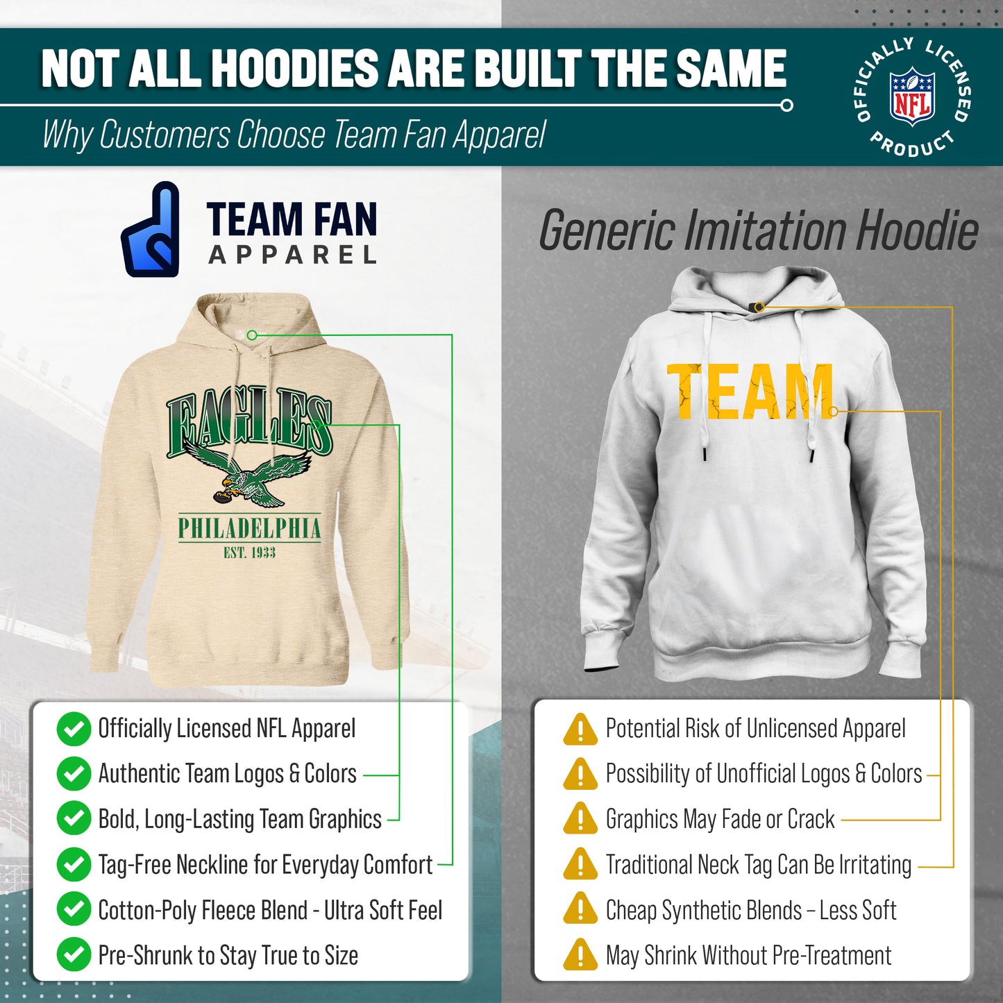 Philadelphia Eagles Team Fan Apparel NFL Women's  Starstruck Fleece Pullover Hoodie - Cream