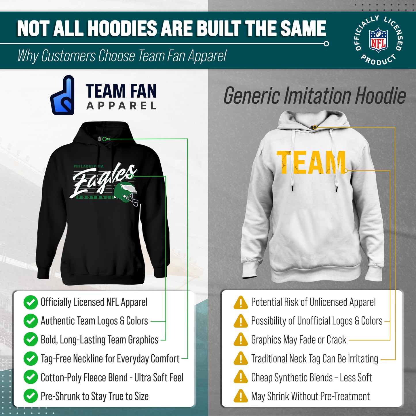 Philadelphia Eagles Ladies NFL Scrimmage Line Fleece Pullover Hooded Sweatshirt - Black