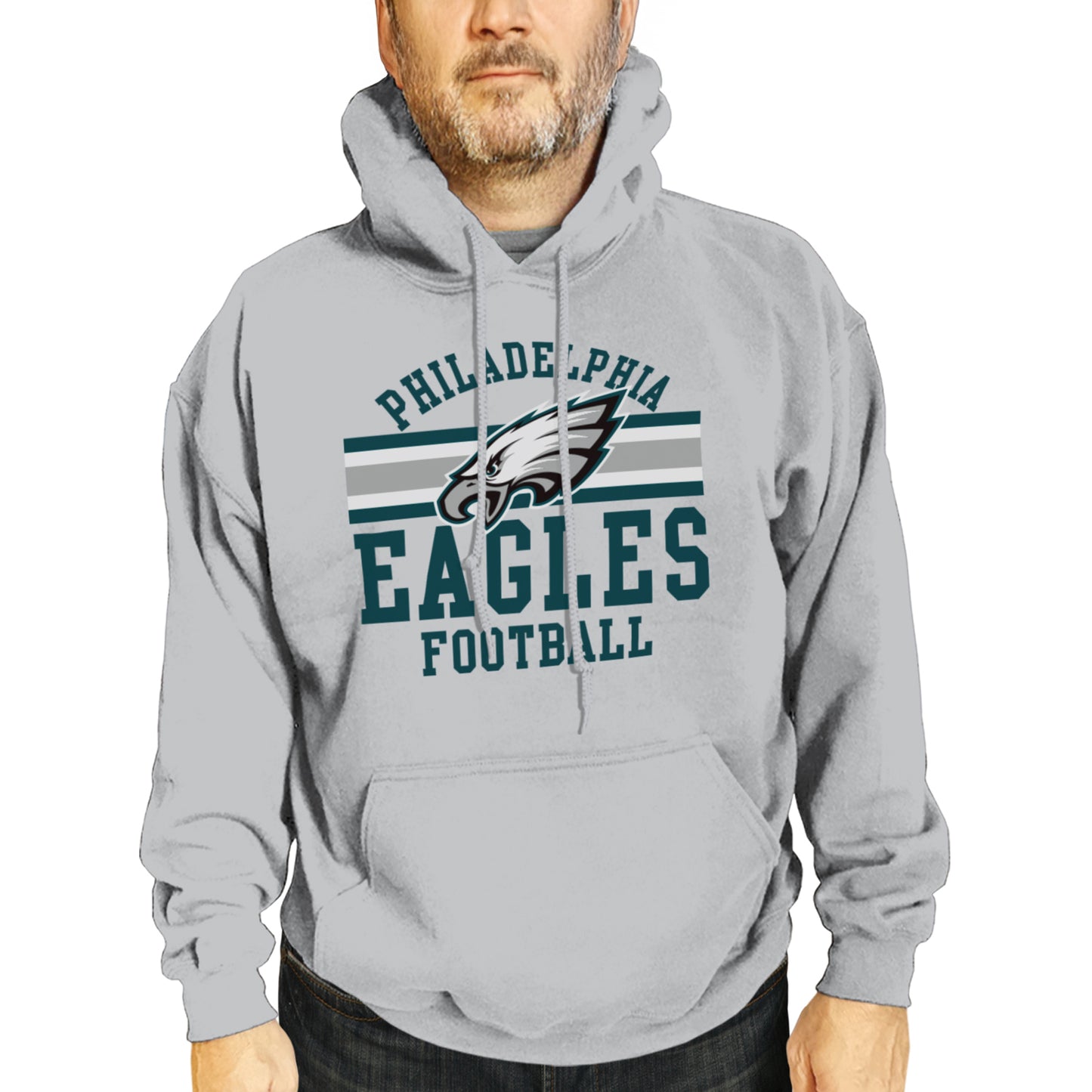 Philadelphia Eagles NFL Team Stripe Hooded Sweatshirt- Soft Pullover Sports Hoodie For Men & Women - Sport Gray