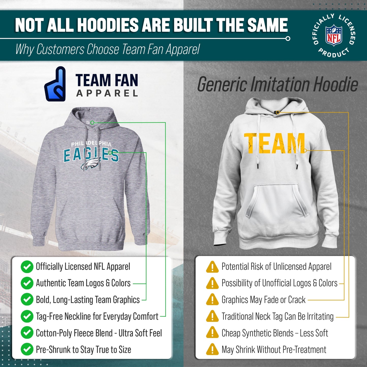 Philadelphia Eagles NFL Adult Unisex Starting Fresh Ultra Soft Fleece Hooded Sweatshirt - Athletic Heather