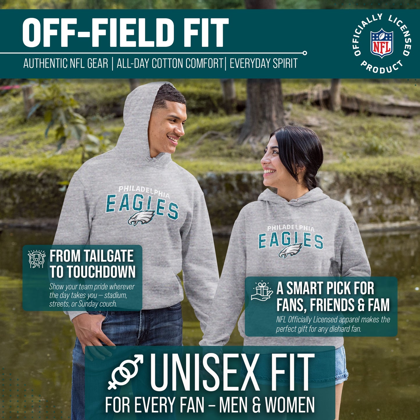 Philadelphia Eagles NFL Adult Unisex Starting Fresh Ultra Soft Fleece Hooded Sweatshirt - Athletic Heather