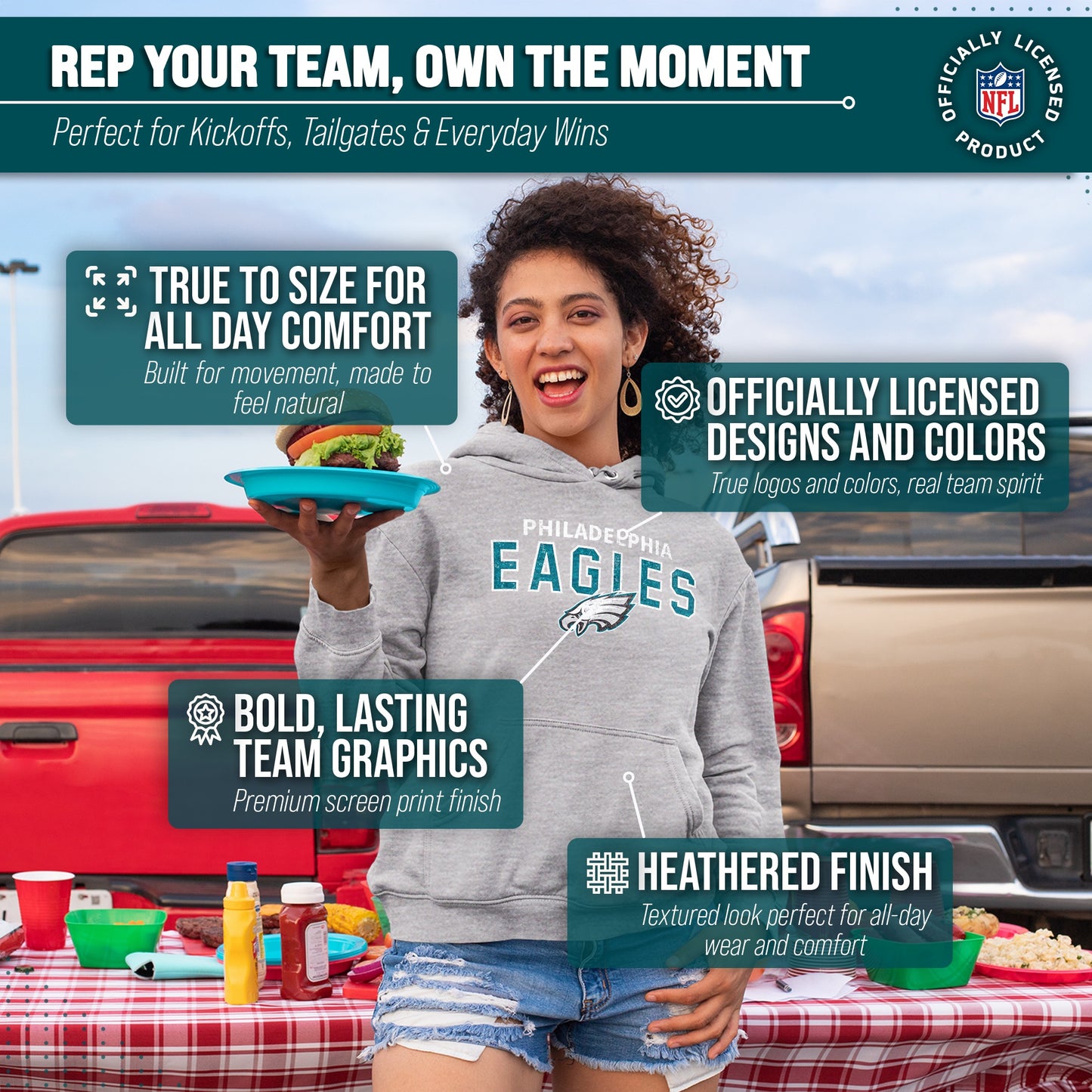Philadelphia Eagles NFL Adult Unisex Starting Fresh Ultra Soft Fleece Hooded Sweatshirt - Athletic Heather