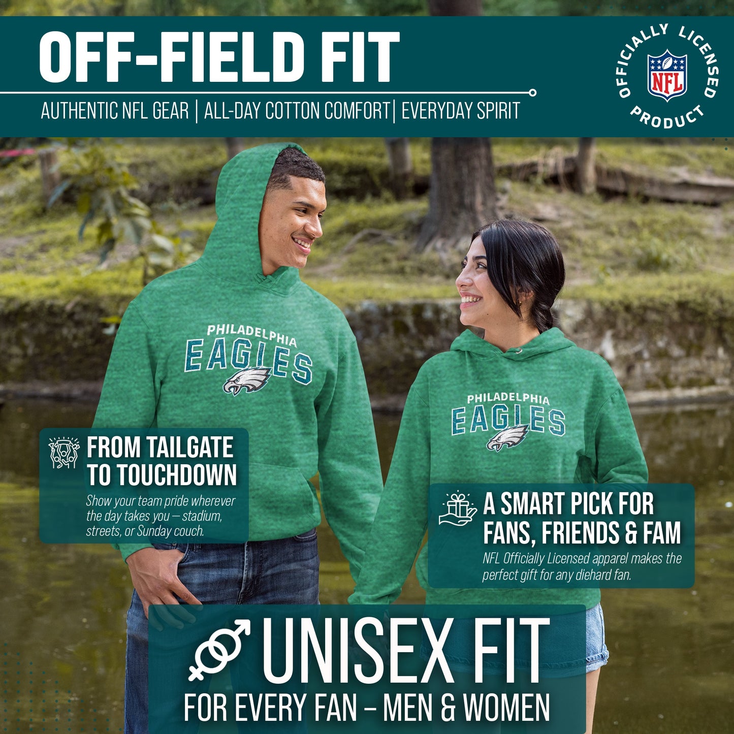 Philadelphia Eagles NFL Adult Unisex Starting Fresh Ultra Soft Fleece Hooded Sweatshirt - Kelly Green