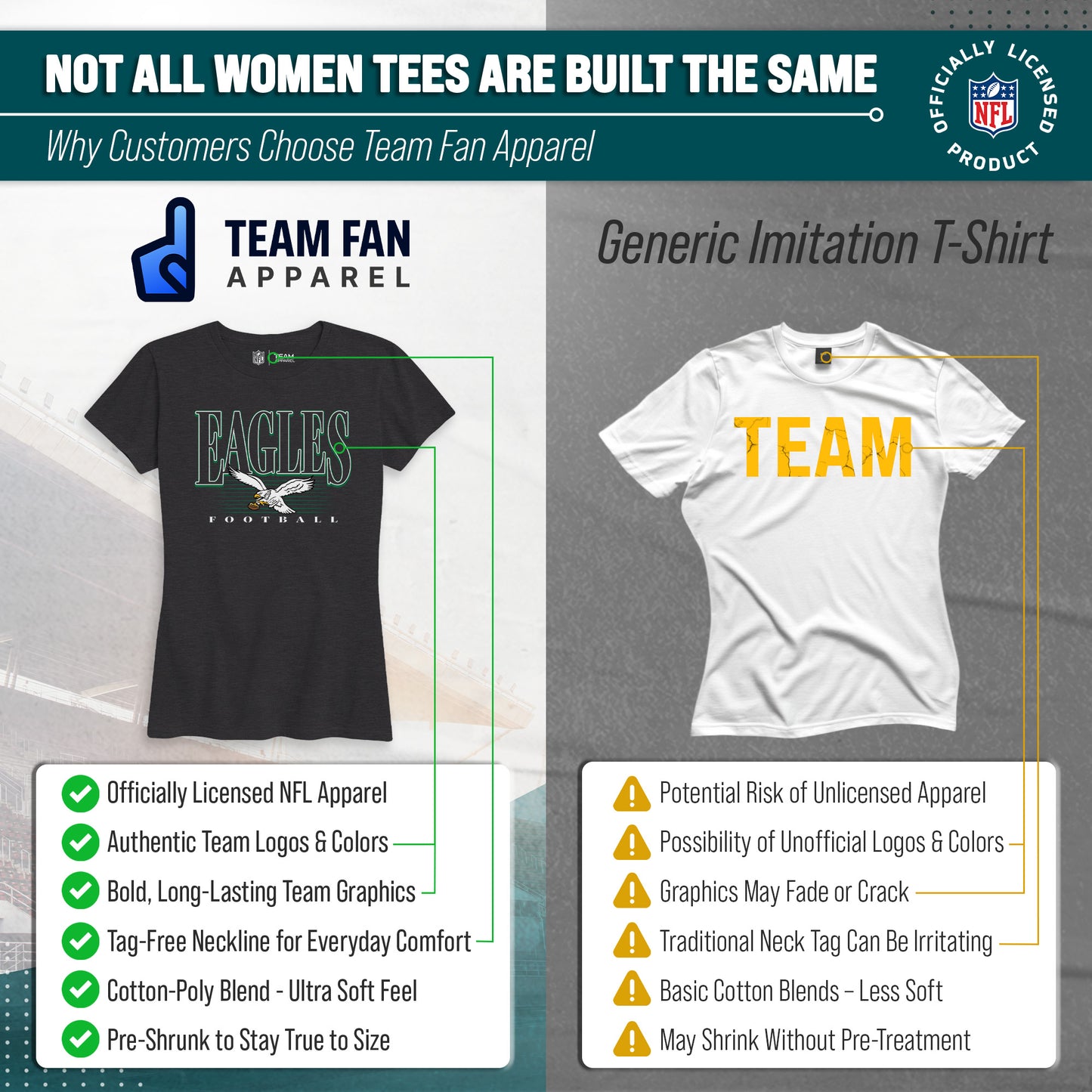 Philadelphia Eagles NFL Womens Overtime Blueprint Tag-Less T-Shirt - Black