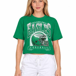 Philadelphia Eagles  Women's Franchise Helmet Crop T-Shirt Mock Neck - Kelly Green