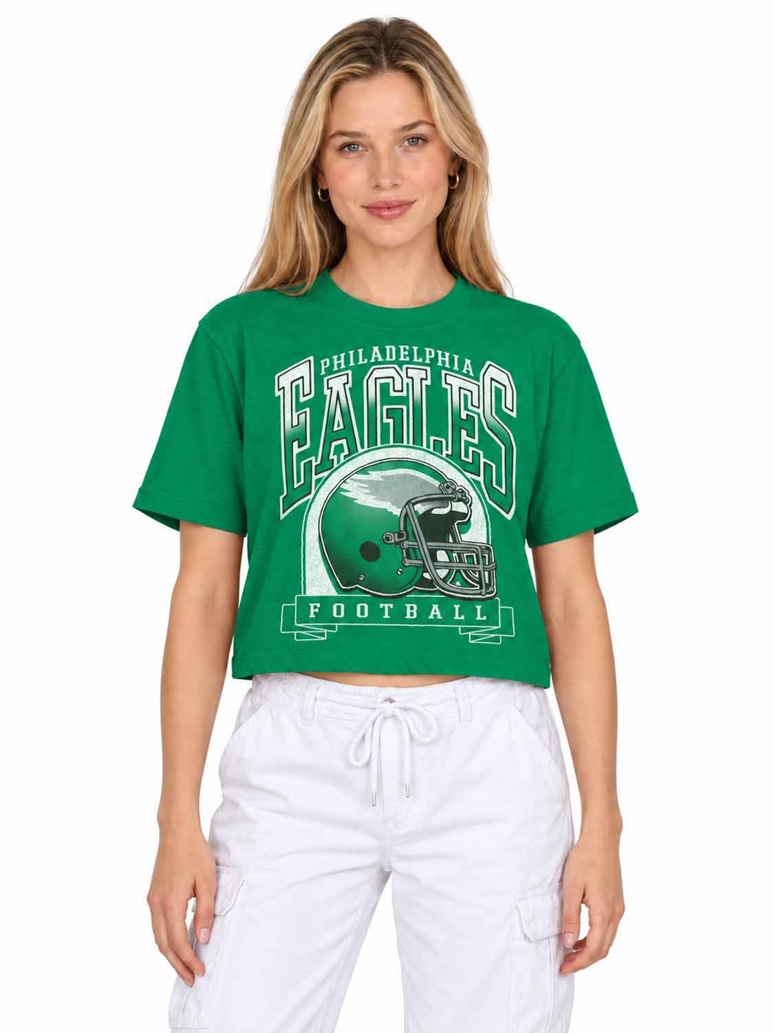 Philadelphia Eagles  Women's Franchise Helmet Crop T-Shirt Mock Neck - Kelly Green