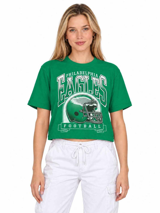 Philadelphia Eagles  Women's Franchise Helmet Crop T-Shirt Mock Neck - Kelly Green