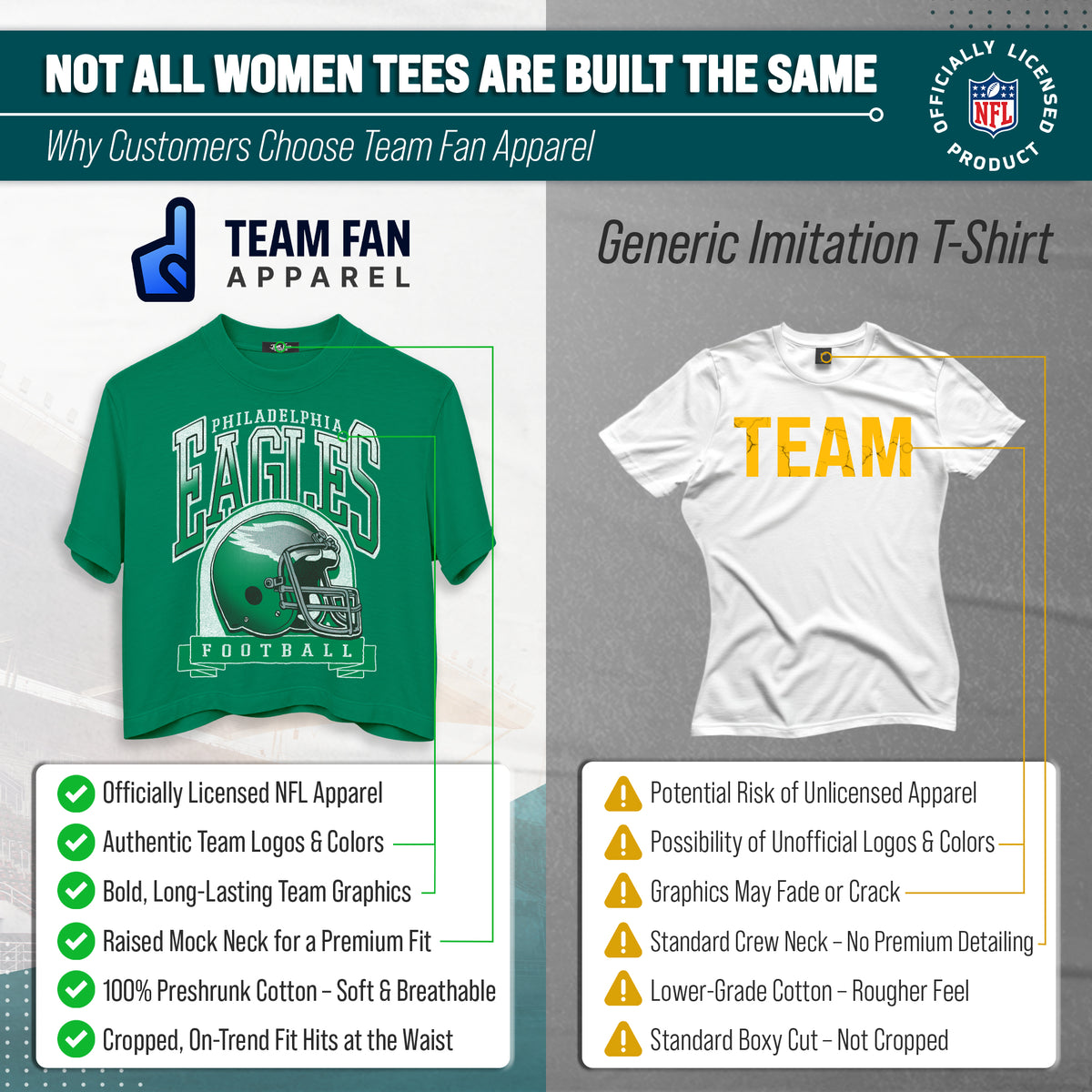 Philadelphia Eagles  Women's Franchise Helmet Crop T-Shirt Mock Neck - Kelly Green