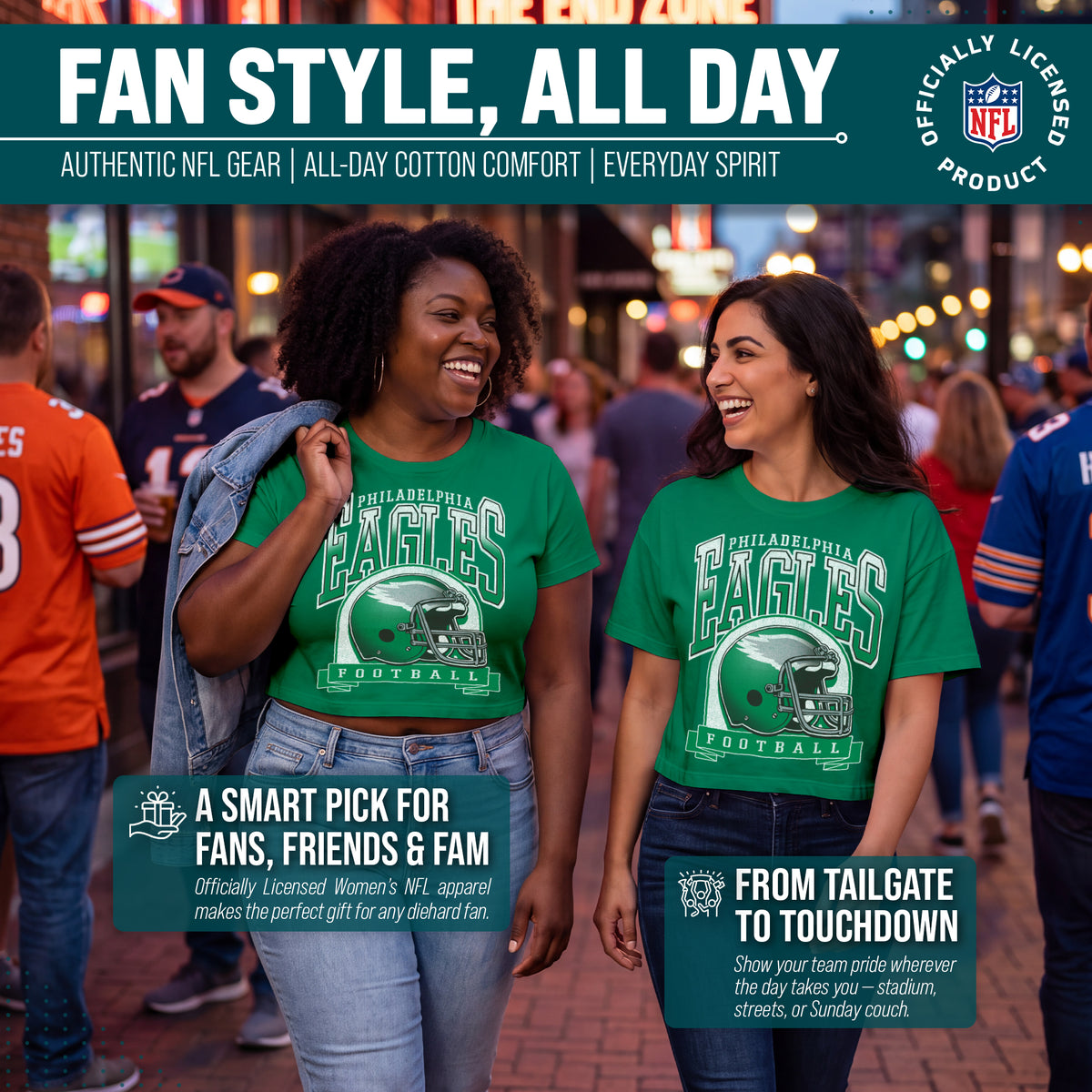Philadelphia Eagles  Women's Franchise Helmet Crop T-Shirt Mock Neck - Kelly Green