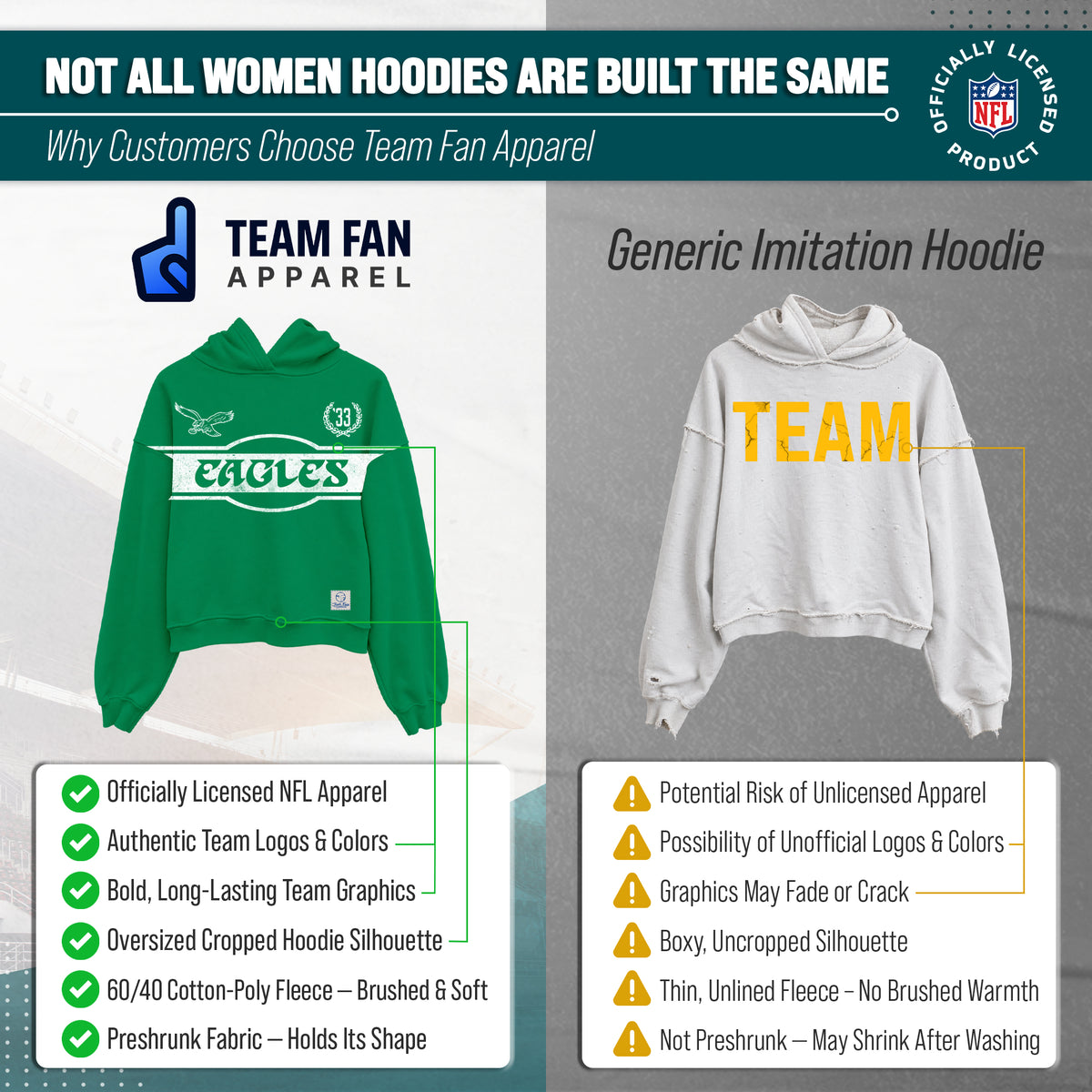 Philadelphia Eagles  NFL Women's Franchise Oversized Crop Hoodie Fleece - Kelly Green