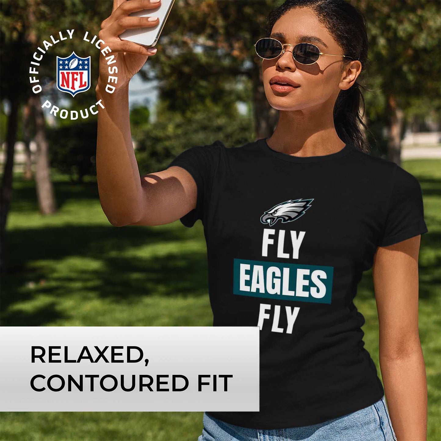 Philadelphia Eagles NFL Womens Plus Size Team Slogan Short Sleeve T-Shirt - Black