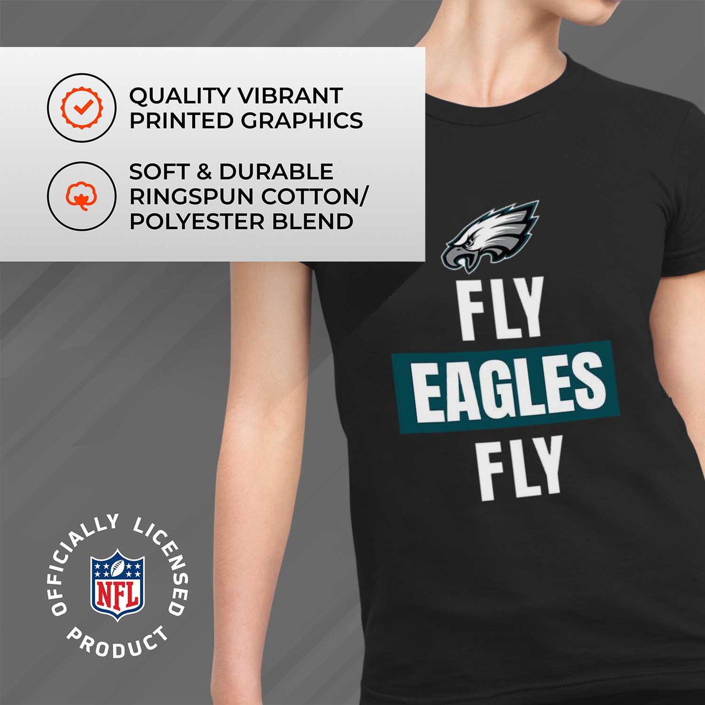 Philadelphia Eagles NFL Womens Plus Size Team Slogan Short Sleeve T-Shirt - Black