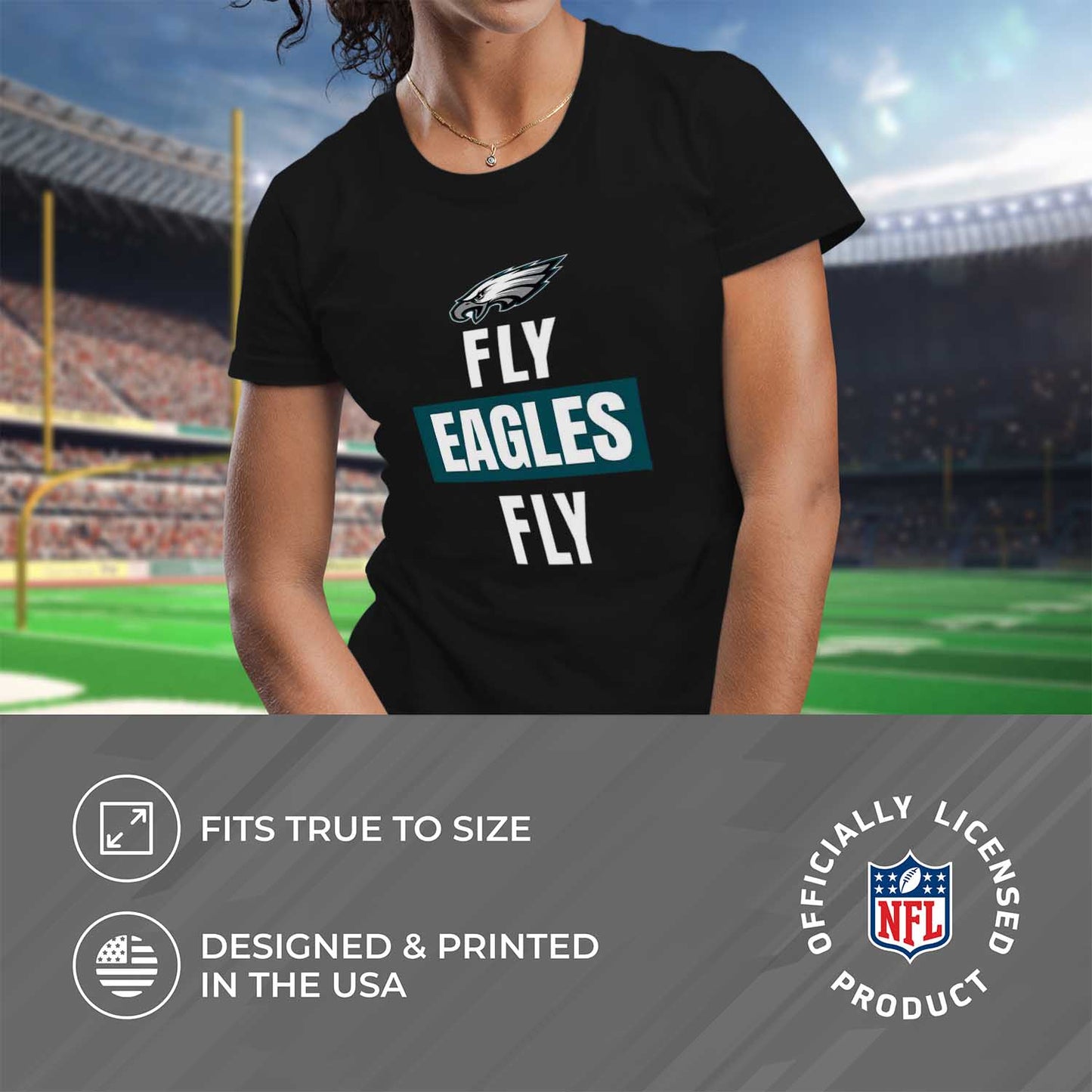 Philadelphia Eagles NFL Womens Plus Size Team Slogan Short Sleeve T-Shirt - Black