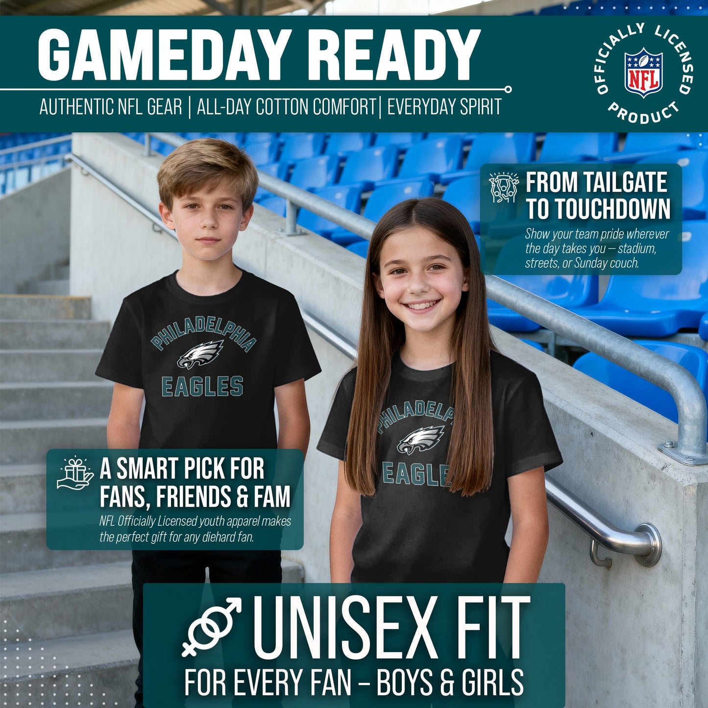 Philadelphia Eagles NFL Youth Gameday Football T-Shirt - Black