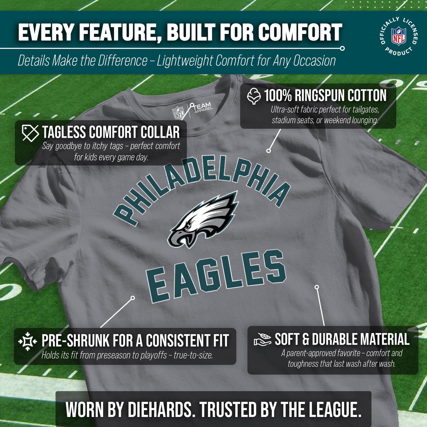 Philadelphia Eagles NFL Youth Gameday Football T-Shirt - Gray
