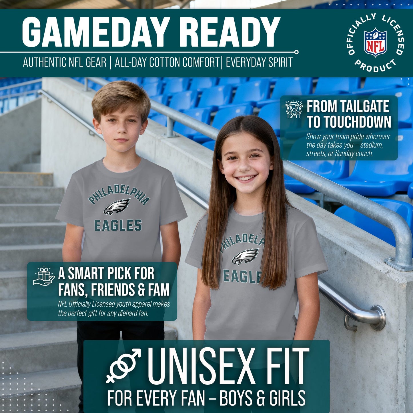Philadelphia Eagles NFL Youth Gameday Football T-Shirt - Gray