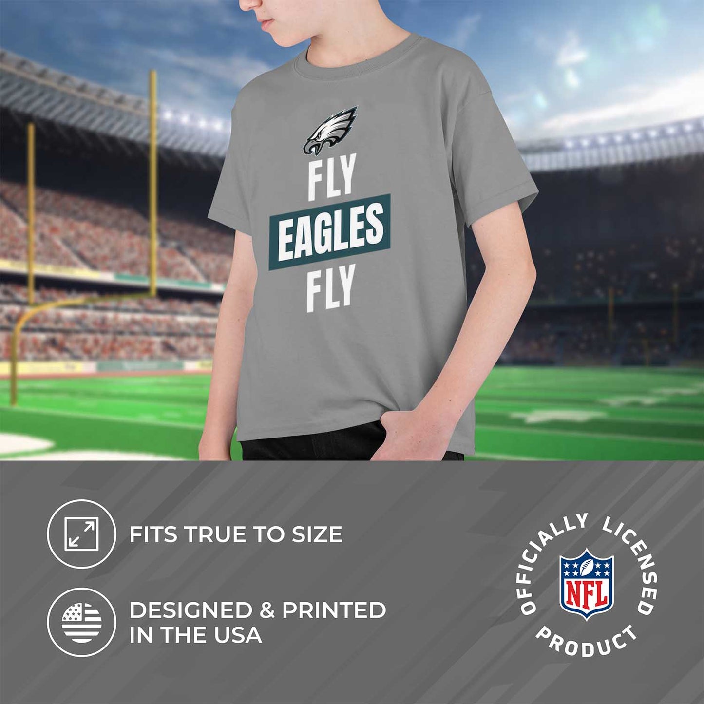 Philadelphia Eagles NFL Youth Team Slogan Short Sleeve Lightweight T Shirt - Gray