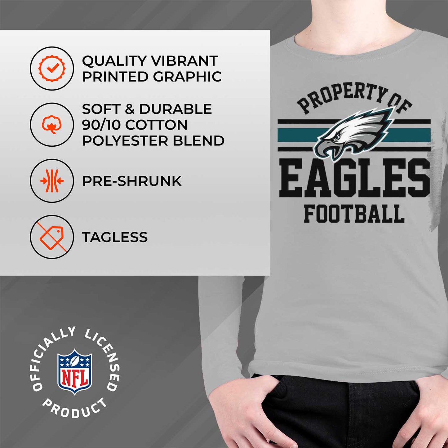 Philadelphia Eagles NFL Youth Property Of Crew Sweatshirt - Sport Gray