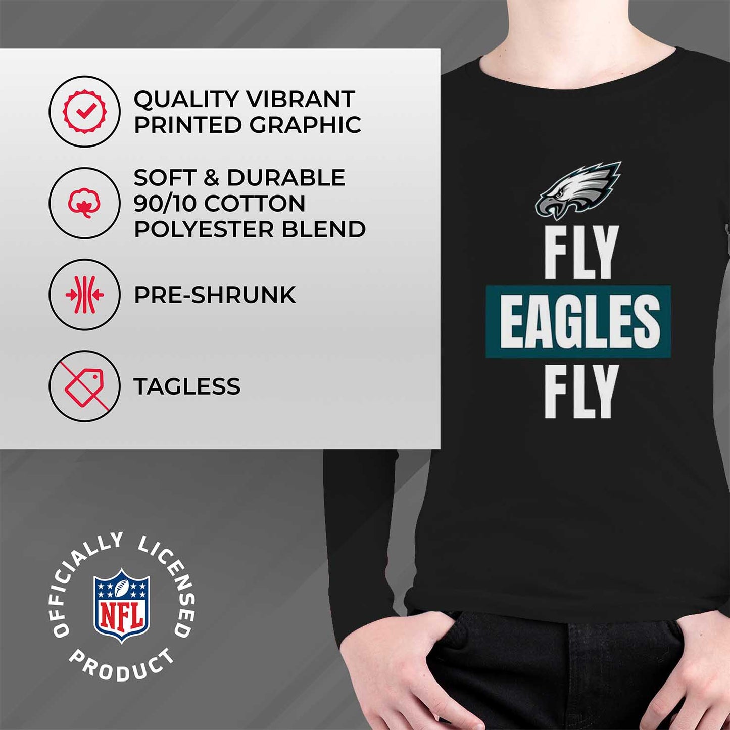 Philadelphia Eagles NFL Youth Team Slogan crewneck Sweatshirt - Black