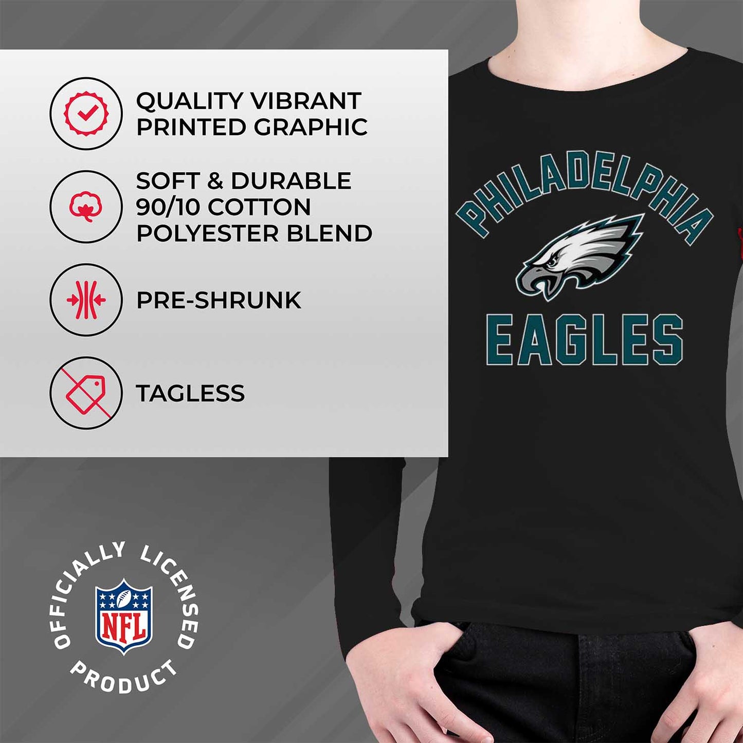 Philadelphia Eagles NFL Youth Gameday Crewneck Sweatshirt - Black