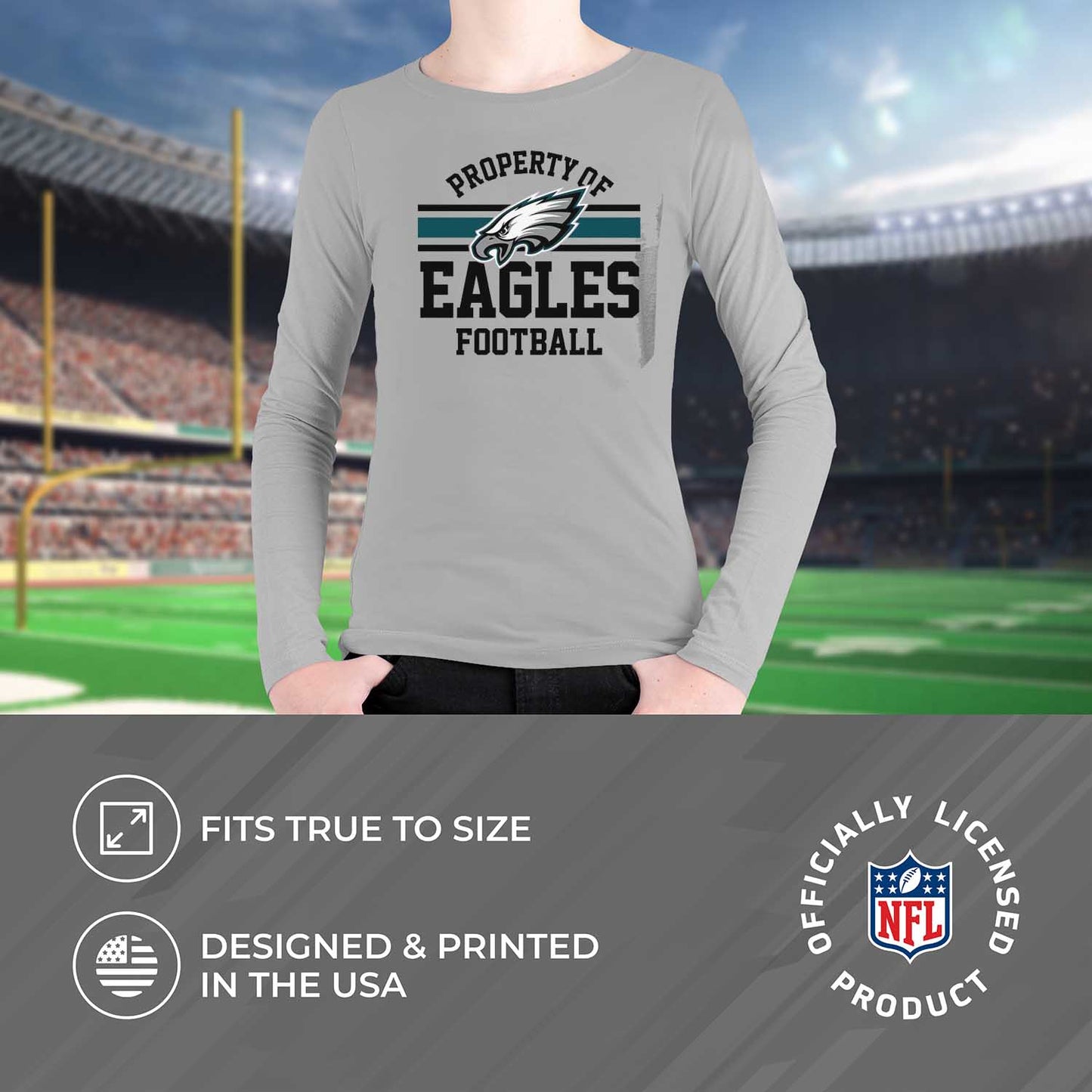 Philadelphia Eagles NFL Youth Property Of Long Sleeve Lightweight T Shirt - Sport Gray