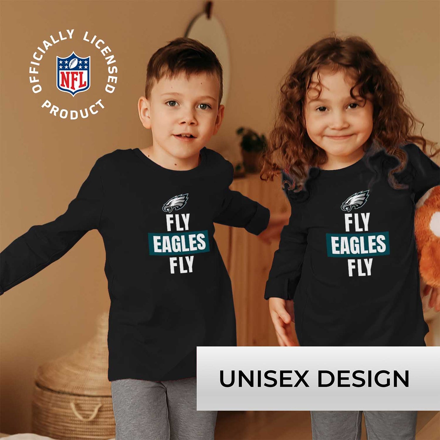 Philadelphia Eagles NFL Youth Team Slogan Long Sleeve Shirt  - Black