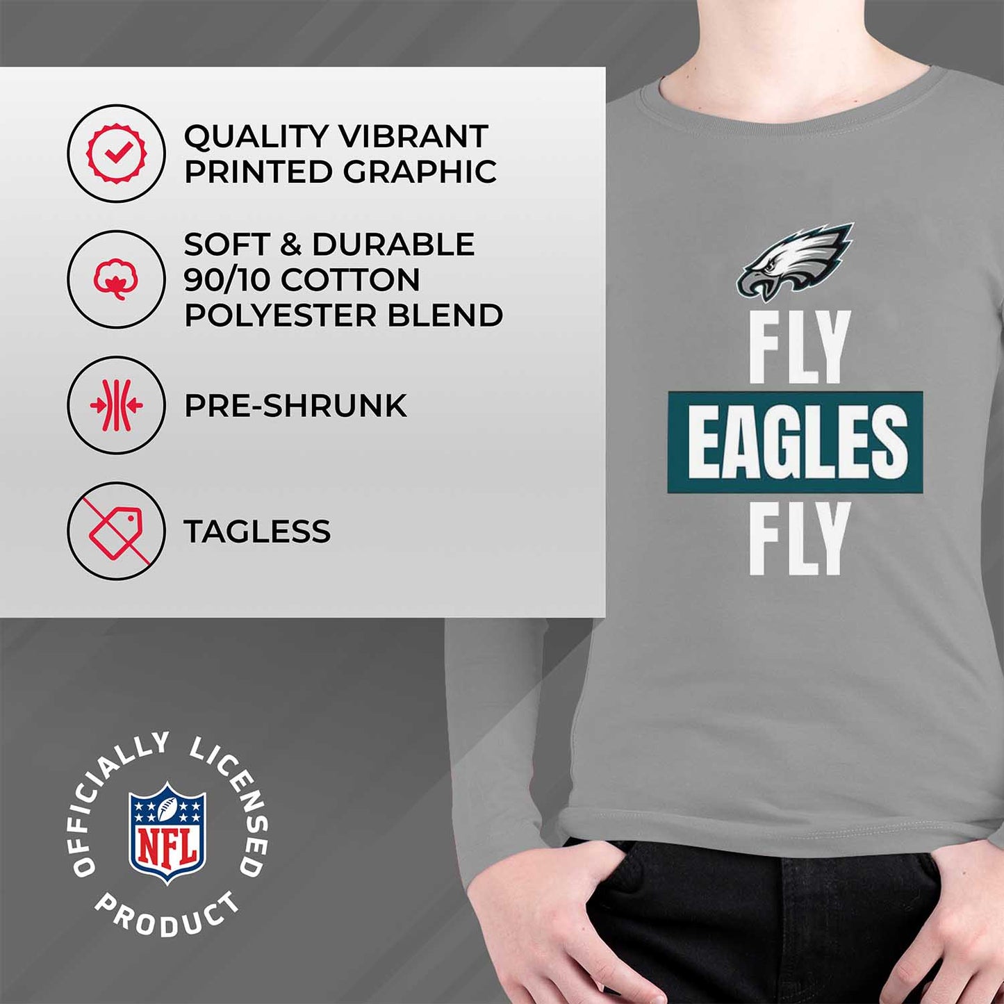 Philadelphia Eagles NFL Youth Team Slogan Long Sleeve Shirt  - Gray