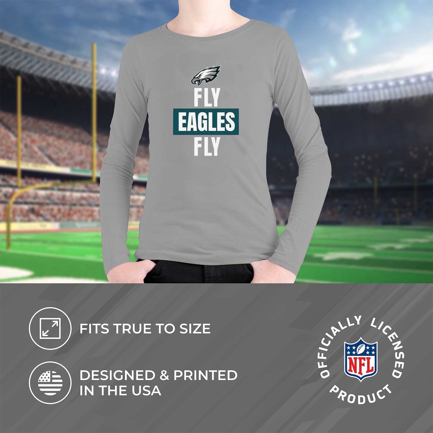 Philadelphia Eagles NFL Youth Team Slogan Long Sleeve Shirt  - Gray