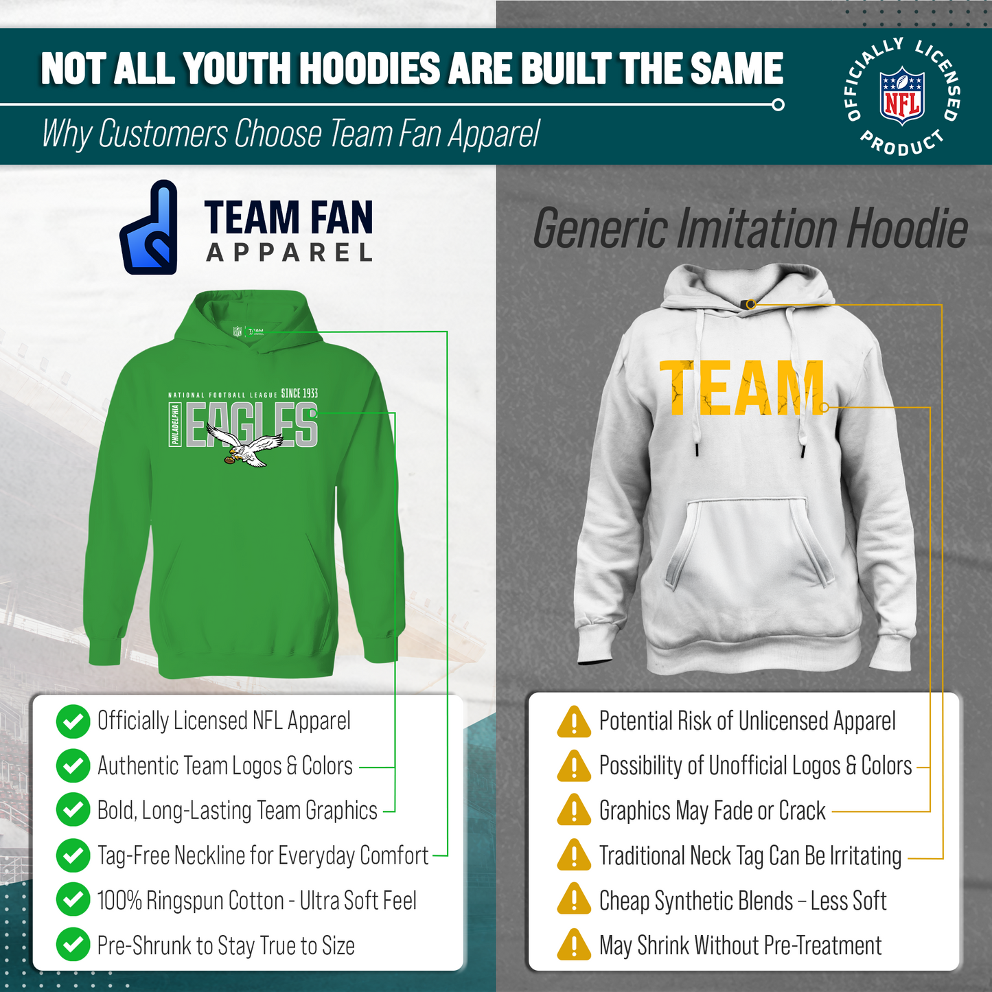 Philadelphia Eagles NFL Youth Modern Endzone Football Fleece Hooded Sweatshirt - Kelly Green