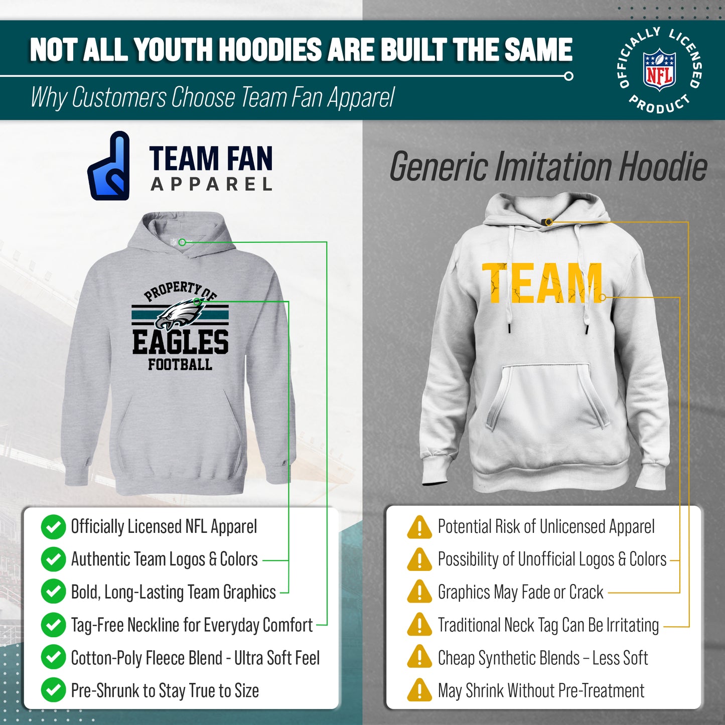 Philadelphia Eagles NFL Youth Property Of Hooded Sweatshirt - Sport Gray