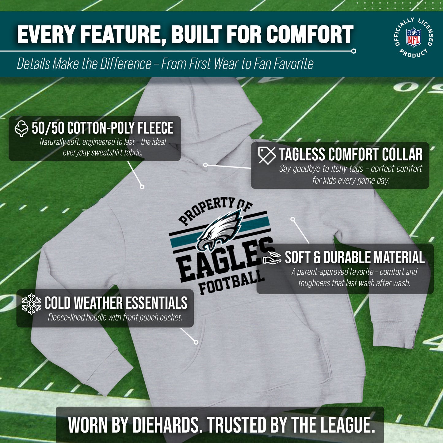 Philadelphia Eagles NFL Youth Property Of Hooded Sweatshirt - Sport Gray