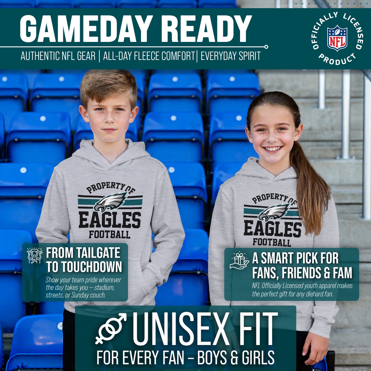 Philadelphia Eagles NFL Youth Property Of Hooded Sweatshirt - Sport Gray
