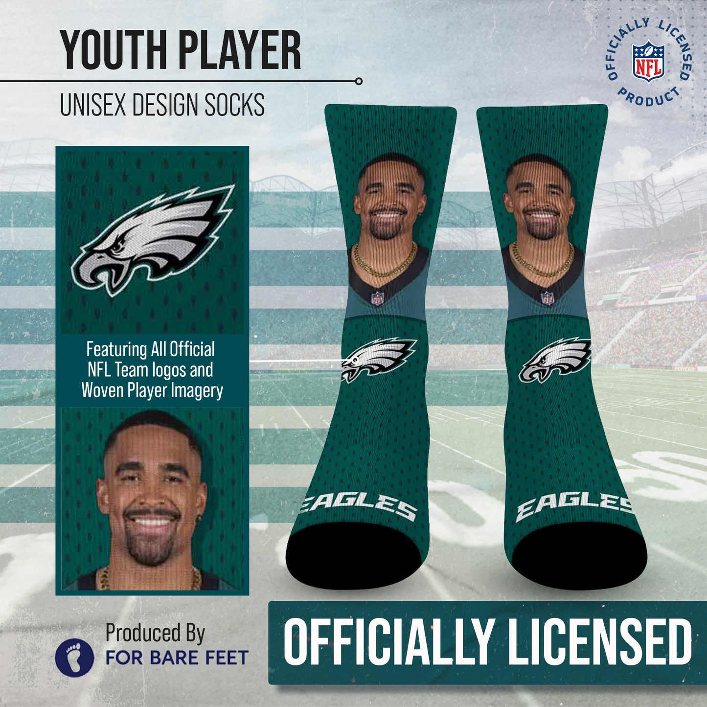 Philadelphia Eagles NFL Youth Roster Player Crew Socks - Green