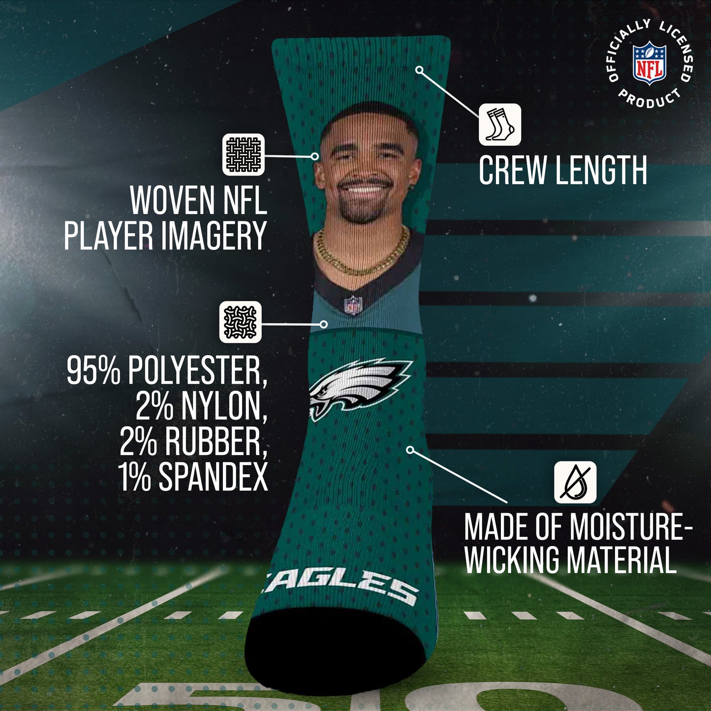 Philadelphia Eagles NFL Youth Roster Player Crew Socks - Green