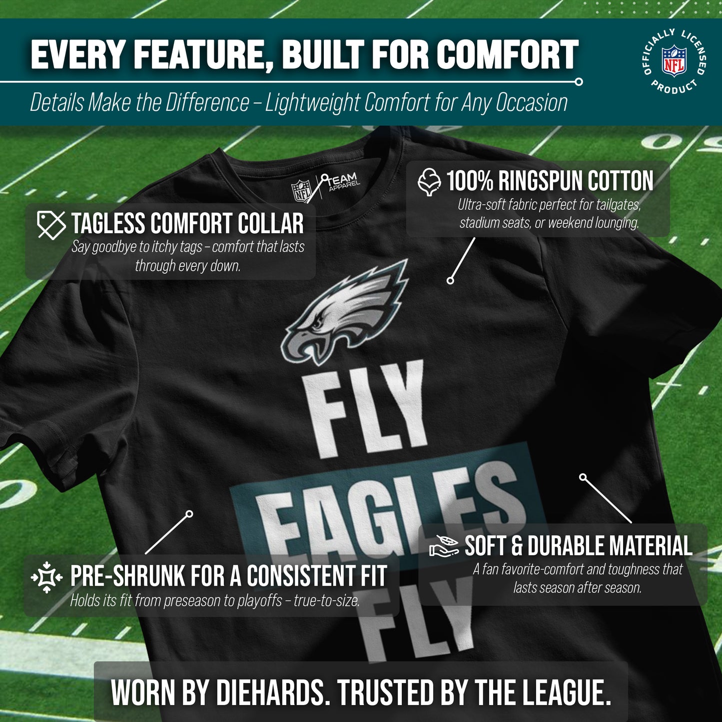 Philadelphia Eagles NFL Adult Team Slogan Unisex T-Shirt - Black