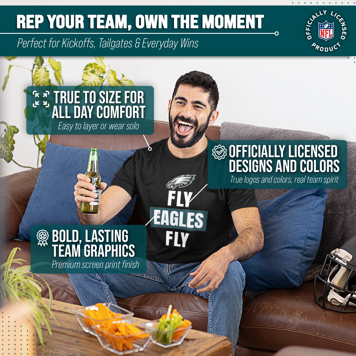 Philadelphia Eagles NFL Adult Team Slogan Unisex T-Shirt - Black