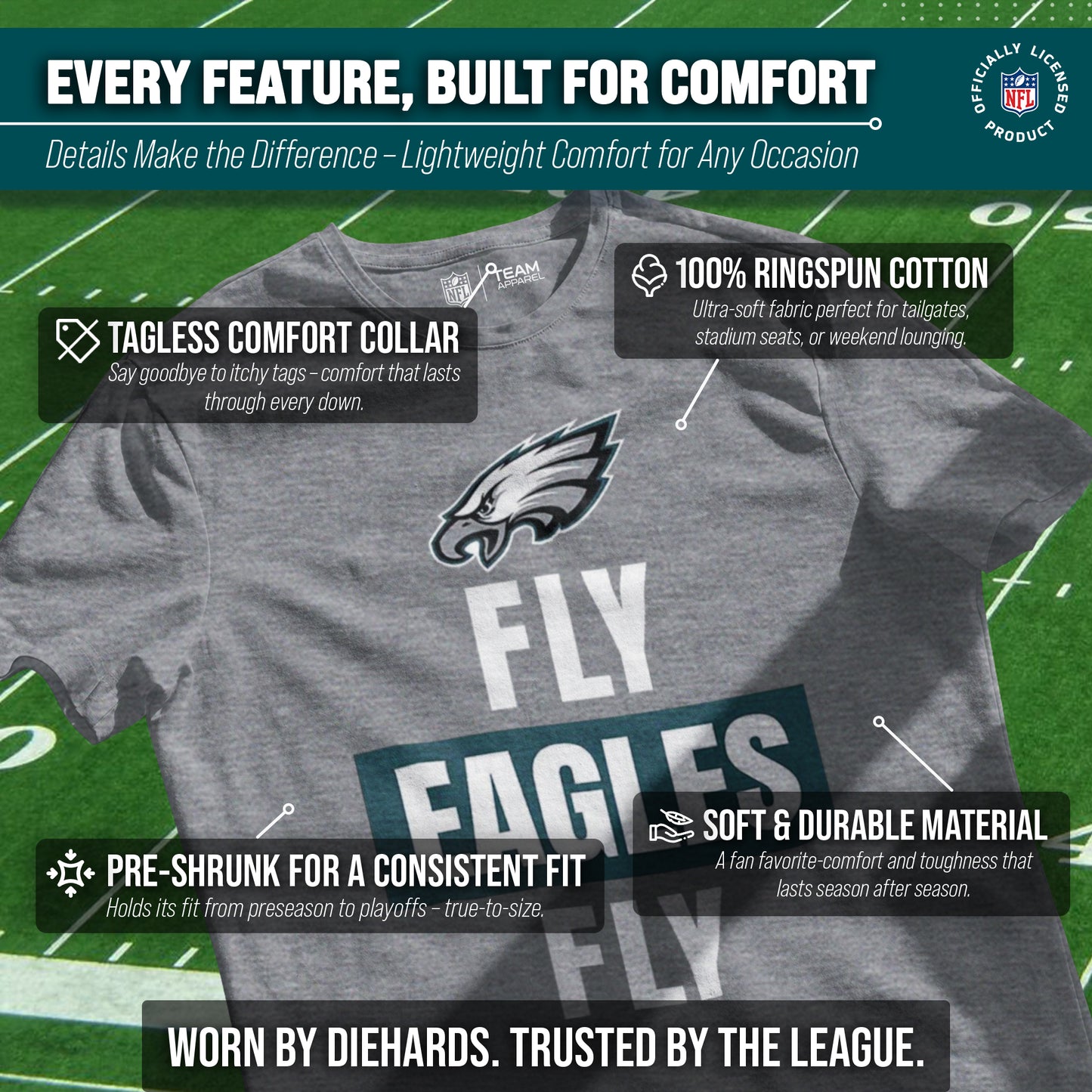 Philadelphia Eagles NFL Adult Team Slogan Unisex T-Shirt - Sport Gray