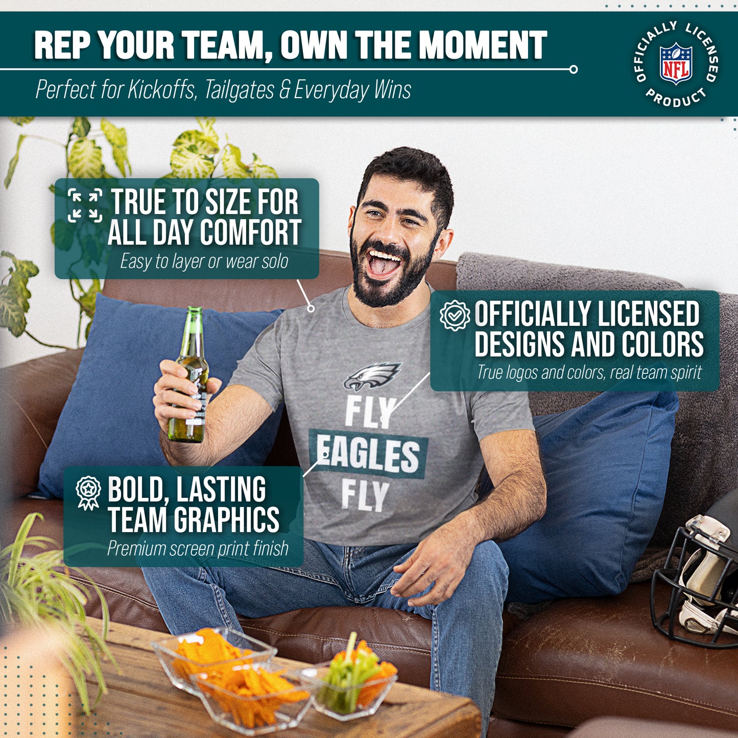 Philadelphia Eagles NFL Adult Team Slogan Unisex T-Shirt - Sport Gray