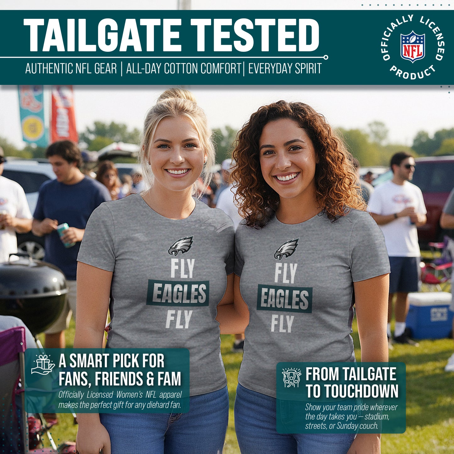 Philadelphia Eagles NFL Womens Team Slogan Short Sleeve Tshirt - Sport Gray