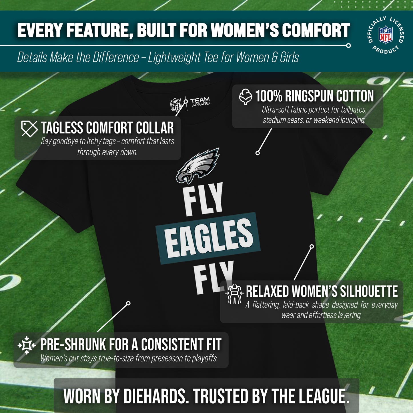 Philadelphia Eagles NFL Womens Team Slogan Short Sleeve Tshirt - Black