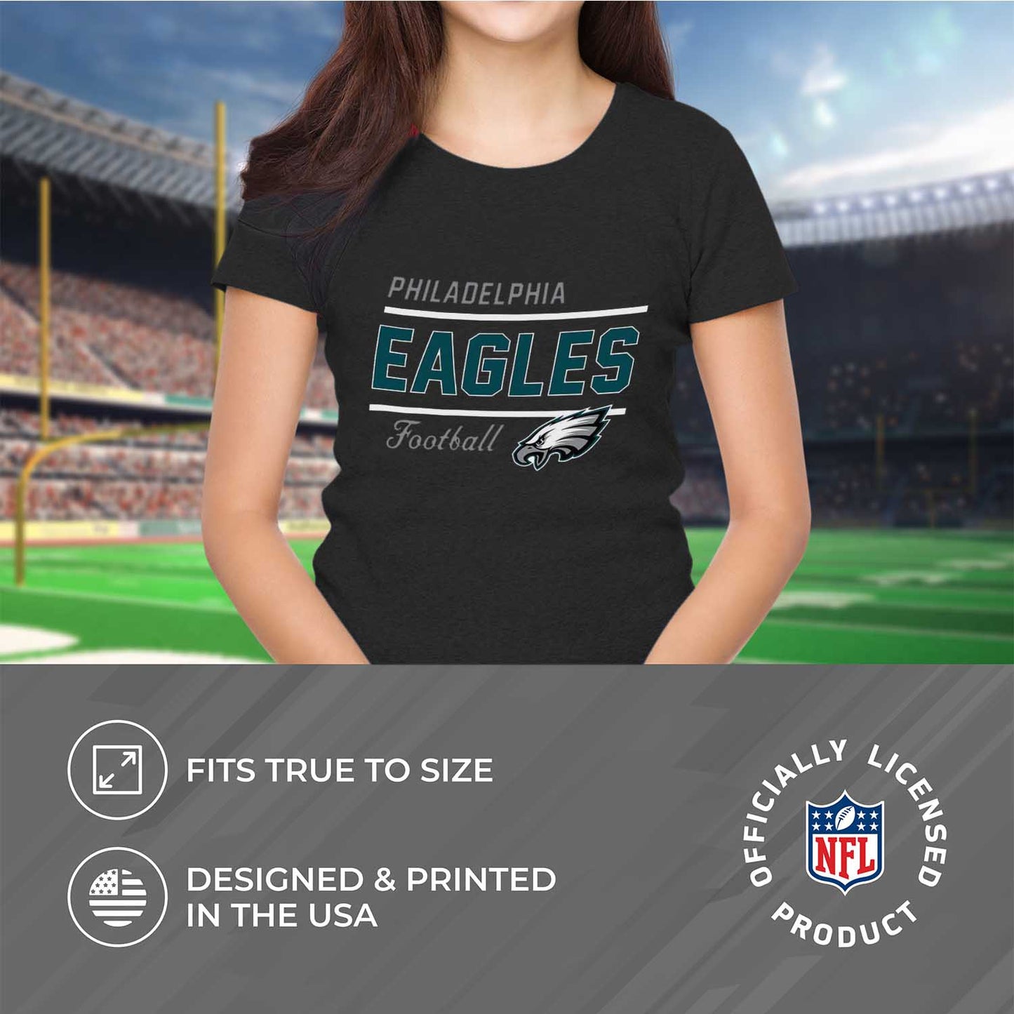 Philadelphia Eagles NFL Womens Plus Size Relaxed Fit T-Shirt - Black