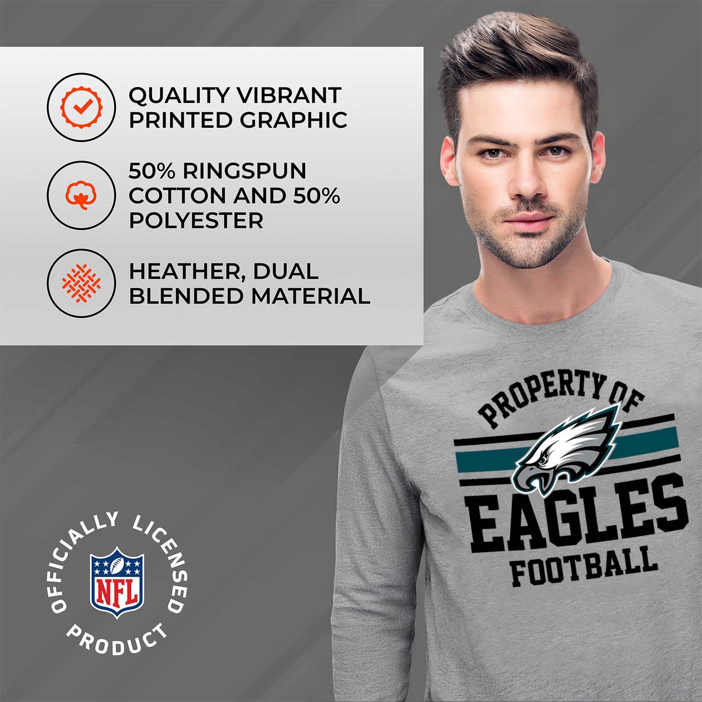 Philadelphia Eagles NFL Adult Property Of Long SleeveT Shirt - Sport Gray